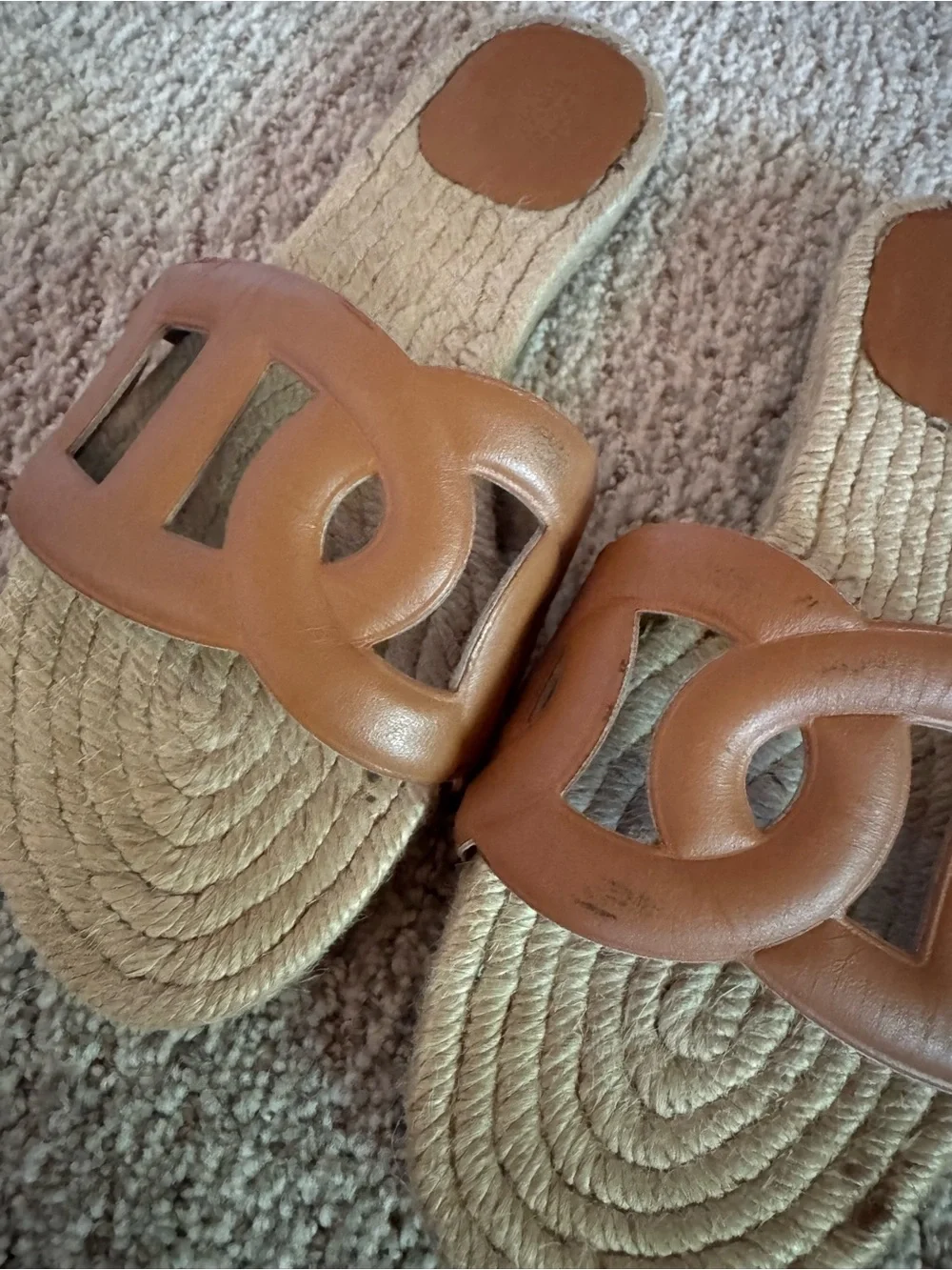 Hermes Brown Leather Espadrille Slide Sandals